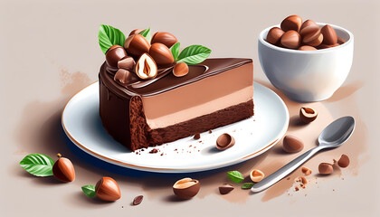 Wall Mural - Delicious chocolate chip and nut cake, nutritious and tasty with health benefits.