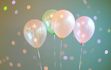 Aufkleber - Elegant Iridescent Balloons with Reflective Rainbow Hues Against Dark Background for Party-Themed Catalog
