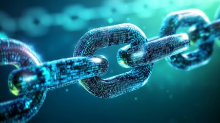 Digital blockchain chain links with binary code