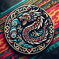 Canvas Print - 3d style of dragon Logo with vibrant gradient color