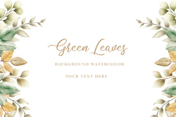 Wall Mural - background watercolor with green leaves 