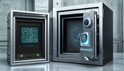 Wall Mural - Biometric Secured Vault: High-Tech Financial Security in 3D Illustration