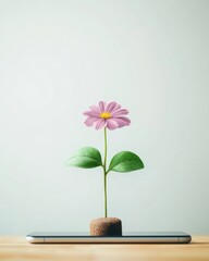 Poster - Minimalist Smartphone with a Flower Growth Concept Illustration – Technology Meets Nature
