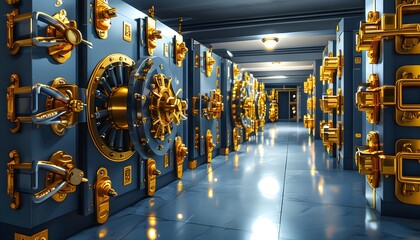 Wall Mural - High-security bank vault with intricate locking mechanisms in a detailed 3D illustration