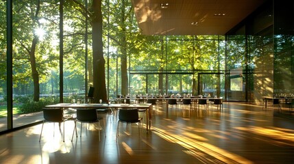 Wall Mural - Modern Meeting Room with Large Windows and Sunbeams