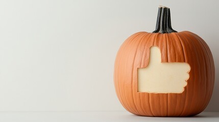 Poster - Minimalist Pumpkin with Carved Social Media Like Symbol on Light Background