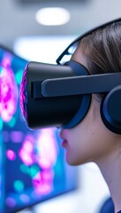 Poster - Female Engineer Utilizing VR Headset for Aircraft Design in High-Tech Lab