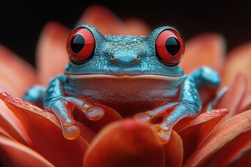 Poster - Red-Eyed Tree Frog on a Flower