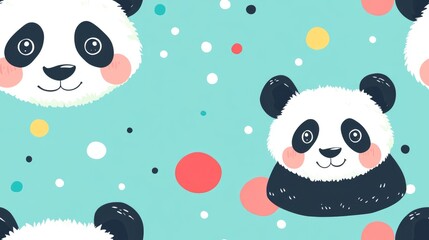 Wall Mural - Cute panda illustration on a polka dot background