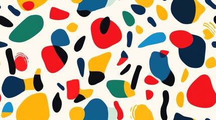 Seamless background pattern featuring a variety of colorful shapes