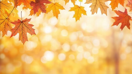 Poster - Autumn Leaves Bokeh Background   Golden Fall Foliage with Copy Space