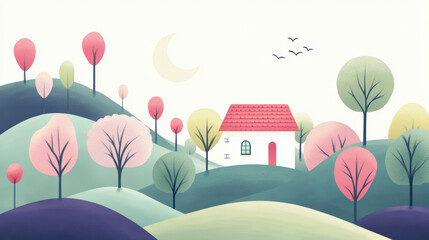 Wall Mural - Cottage in Hills.