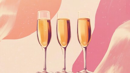 Creative Art Painting Of Champagne Glasses On A Festive Background Created By Generative Ai