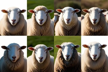 Wall Mural - Isolated White Background Portraits of Sheep Herds