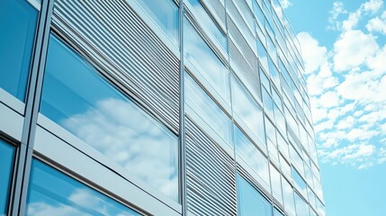 Wall Mural - Modern Office Building Facade with Blue Sky and Clouds Reflection