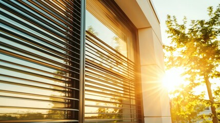 Poster - Modern Window with Blinds and Sunbeams