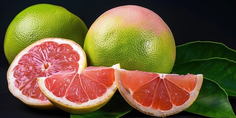 Wall Mural - The pomelo, a key member of the citrus family, is the largest citrus fruit and serves as the main ancestor of grapefruit. It exists as a naturally occurring non-hybrid variety.