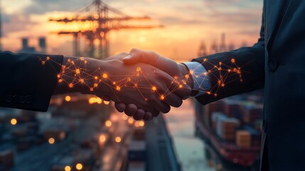 Business Partnership and Handshake for Global Logistics, Supply Chain, and Investment Deal – Smart Logistics, International Network and Trade Collaboration