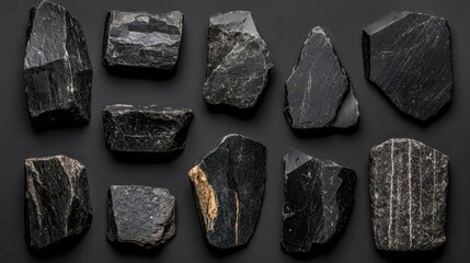 Black Obsidian Stones on Dark Background