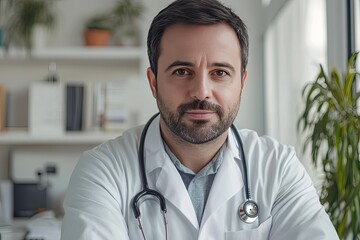 Wall Mural - male doctor with a stethoscope, giving off a professional and approachable vibe