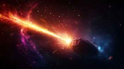 Poster - Cosmic Collision  Asteroid Impact with Bright Flash of Light and Nebulae