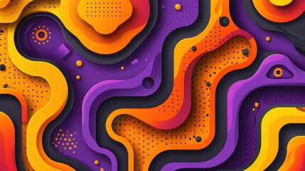 Wall Mural - a vibrant abstract design featuring layered shapes in orange, purple, and black, creating a dynamic 