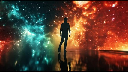 Wall Mural - 宇宙空間に立つ人の動画