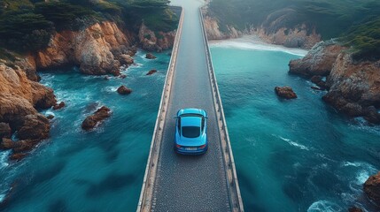 Canvas Print - Blue Car on a Bridge