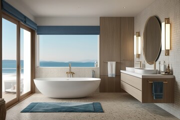 Elegant Coastal Bathroom Decor Mockup Featuring Modern Design Elements