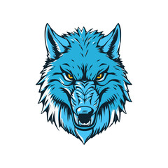 Wall Mural - Vector logo wolf on white background side view, wolf icon, wolf head, wolf sticker. Blue Esport mascot fox, wolf logo