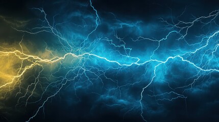 Sticker - Blue and Yellow Lightning Storm Abstract Background