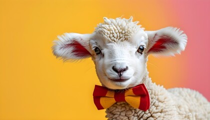 Charming Lamb in Bowtie Against Vibrant Background