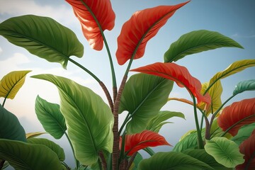 Dynamic 3D Visualization of Colorful Exotic Plants and Swaying Leaves in Refreshing Breeze