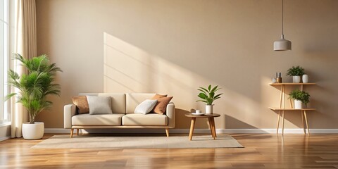 Wall Mural - Neutral beige walls bathed in natural light create a serene atmosphere, perfect for unwinding and letting go.