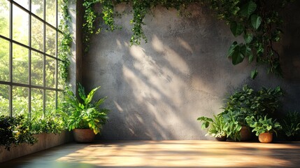 Canvas Print - Indoor Greenery with a Concrete Wall