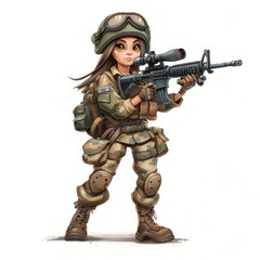 Wall Mural -  army action, cartoon soldier, white background