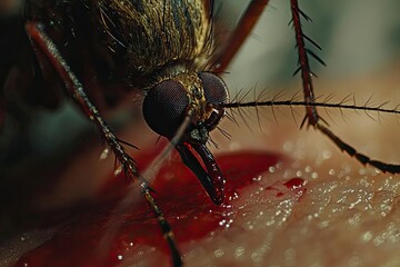 Wall Mural - mosquito drinks blood out of man. macro shot, ai