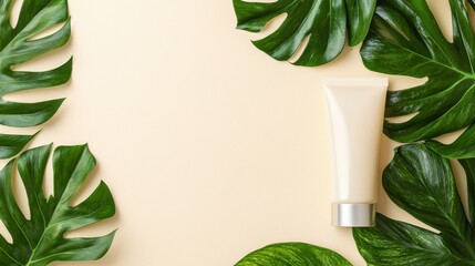 Wall Mural - Tropical Leaf Background with Cream Tube