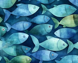 Wall Mural - Abstract Watercolor Fish Pattern