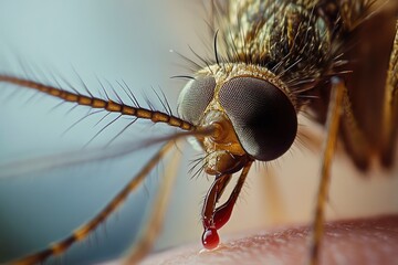 Wall Mural - mosquito drinks blood out of man. macro shot, ai