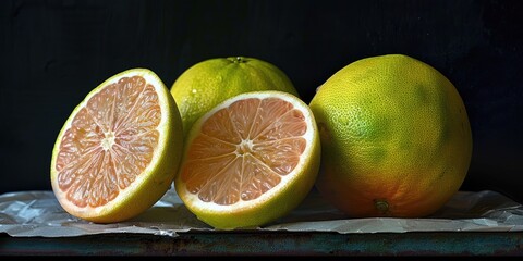 Wall Mural - Pomelo, a key member of the citrus family, is the largest citrus fruit and serves as the main ancestor of grapefruit. It is a naturally occurring, non-hybrid variety.