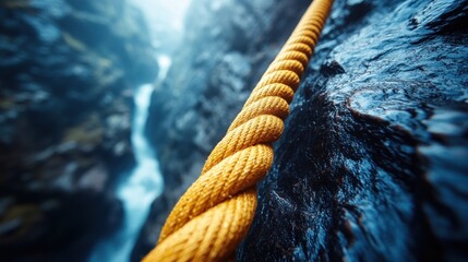 Yellow Rope Guiding Through a Mountain Gorge