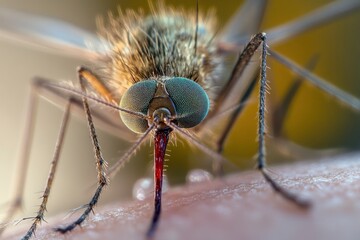 Wall Mural - mosquito drinks blood out of man. macro shot, ai