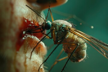 Wall Mural - mosquito drinks blood out of man. macro shot, ai