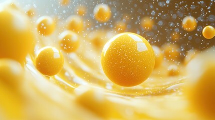 Wall Mural - Abstract Yellow Sphere in Liquid