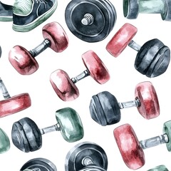 Canvas Print - Watercolor Dumbbells Seamless Pattern