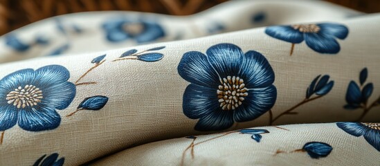 Sticker - Close-up of Blue Floral Fabric