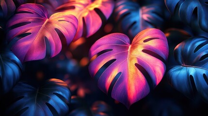 Sticker - Tropical Leaves with Neon Lights