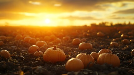 Sticker - Autumn Sunset Pumpkin Patch Field Golden Hour Harvest