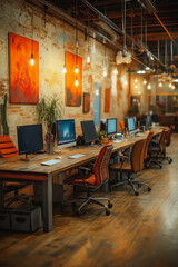 Wall Mural - A room with a lot of desks and chairs, with a lot of computers and a lot of light